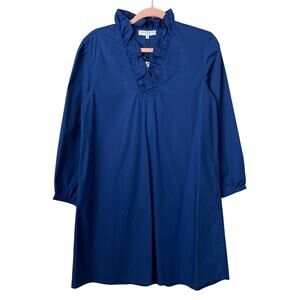 Taylor Tillman Dress Womens Small‎ Blue Mini Ruffle Cotton Poplin Minimalist NEW